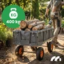 Kép 6/12 - Sunwaal Masszív XL kerti szállító kocsi, lehajtható rácsos oldalfallal Nagy 100L, 400 kg teherbírással, levehető ponyvával, zsámolyos első tengely