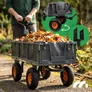 Kép 8/12 - Sunwaal Masszív XL kerti szállító kocsi, lehajtható rácsos oldalfallal Nagy 100L, 400 kg teherbírással, levehető ponyvával, zsámolyos első tengely