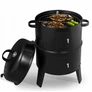 Kép 2/11 - Faszenes grill, kerti füstölő hőmérővel, 3 az 1-ben kandalló