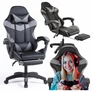 Kép 1/11 - Gamer párnázott puha állítható irodai forgószék, fekete, 150 Kg teherbírással, kihajtható lábtámasszal
