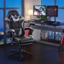 Kép 11/11 - Gamer párnázott puha állítható irodai forgószék, fekete, 150 Kg teherbírással, kihajtható lábtámasszal
