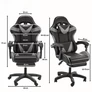 Kép 7/11 - Gamer párnázott puha állítható irodai forgószék, fekete, 150 Kg teherbírással, kihajtható lábtámasszal