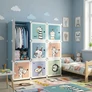 Kép 10/10 - HÖGLER Moduláris Push-Fit Állatos gyerek gardróbszekrény kék 109 x 109 cm 9 modul