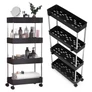 Kép 1/10 - ModernHome Műanyag fürdőszobai polcegység 4 polccal és kerekekkel, fekete, 85 x 12,5 x 38,5 cm