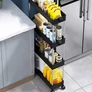 Kép 2/10 - ModernHome Műanyag fürdőszobai polcegység 4 polccal és kerekekkel, fekete, 85 x 12,5 x 38,5 cm
