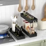 Kép 4/10 - ModernHome Műanyag fürdőszobai polcegység 4 polccal és kerekekkel, fekete, 85 x 12,5 x 38,5 cm