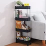Kép 5/10 - ModernHome Műanyag fürdőszobai polcegység 4 polccal és kerekekkel, fekete, 85 x 12,5 x 38,5 cm
