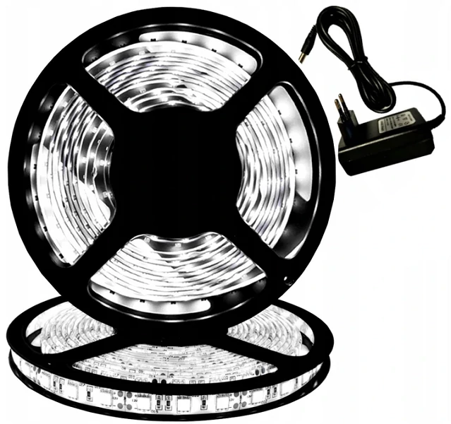 5m LED szalag, hálózati adapterrel, hideg fehér