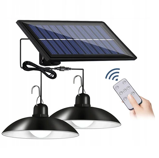 Napelemes függő LED csillár, távirányítóval, 2 db lampatesttel, 3 m kábellel
