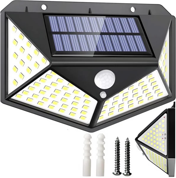 100 LED-es Mozgásérzékelős, napelemes LED lampa, HT