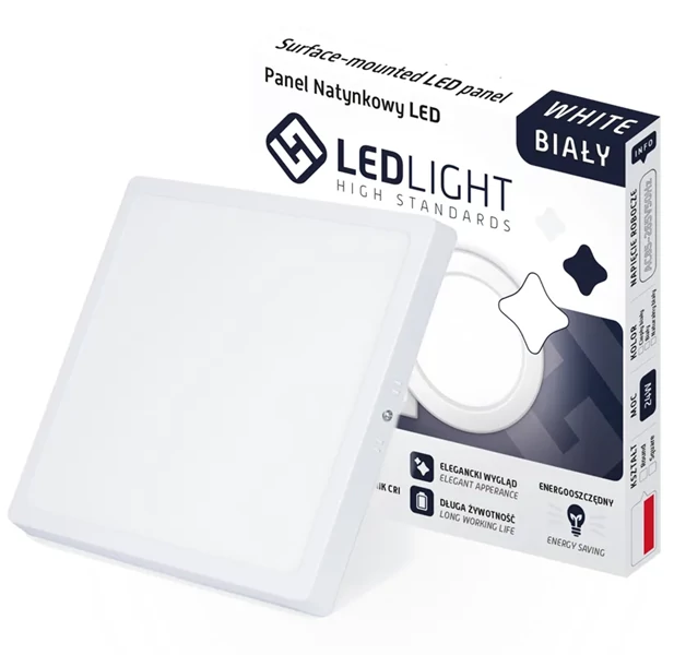 LED mennyezeti panel, felületre szerelt, nem villogó, CCD, meleg fehér, adapterrel, 18W