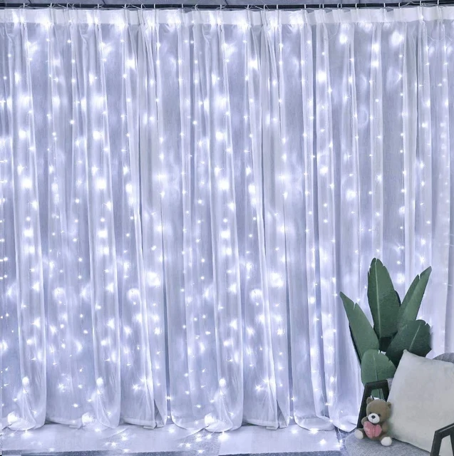 480 LED-es prémium hálózati fényfüggöny, 12 fényjátékkal, hideg fehér, 300 x 225 cm