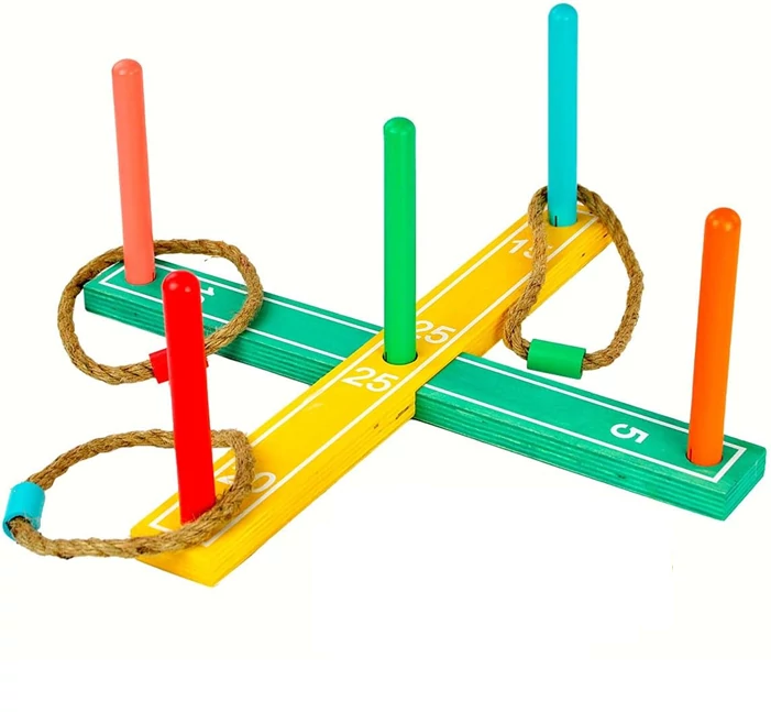 Klasszikus Retro fa karika dobó játék, 4 db karikával 12 cm, 42 x 42 x 17 cm  