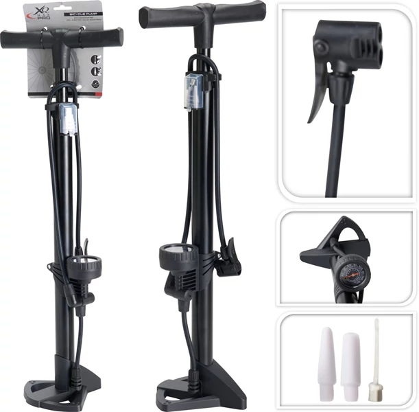 XQmax kerékpárpumpa, nyomásmérővel 11 bar 160 PSI, 63*15 cm, minden szelep típushoz