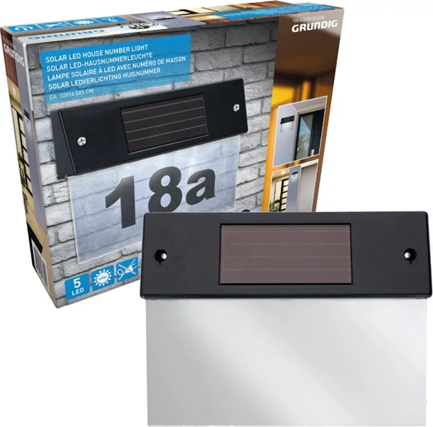 Grundig napelemes házszám tábla LED világítással, 22 x 16 x 5 cm