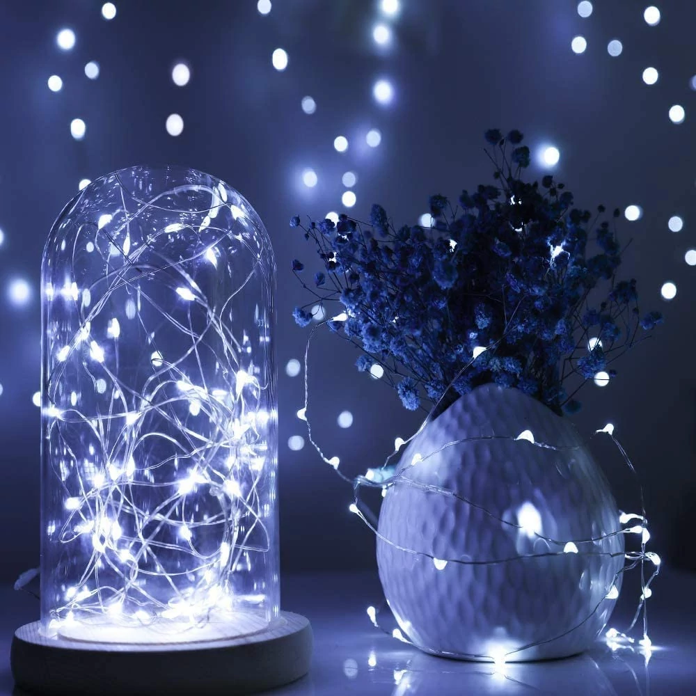 100 micro LED-es elemes fényfüzér, hideg fehér, 10 m