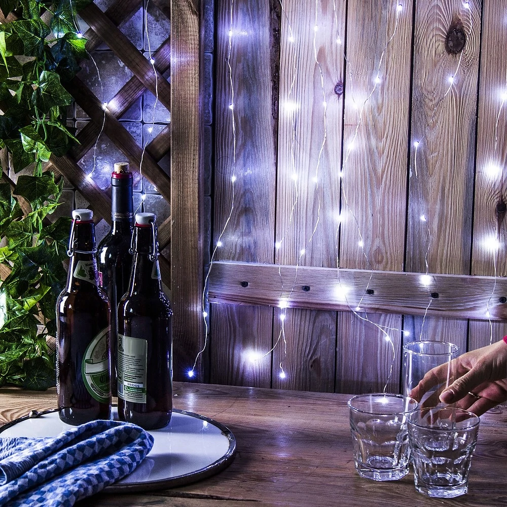 100 micro LED-es fényfüggöny, hálózati adapteres, hideg fehér