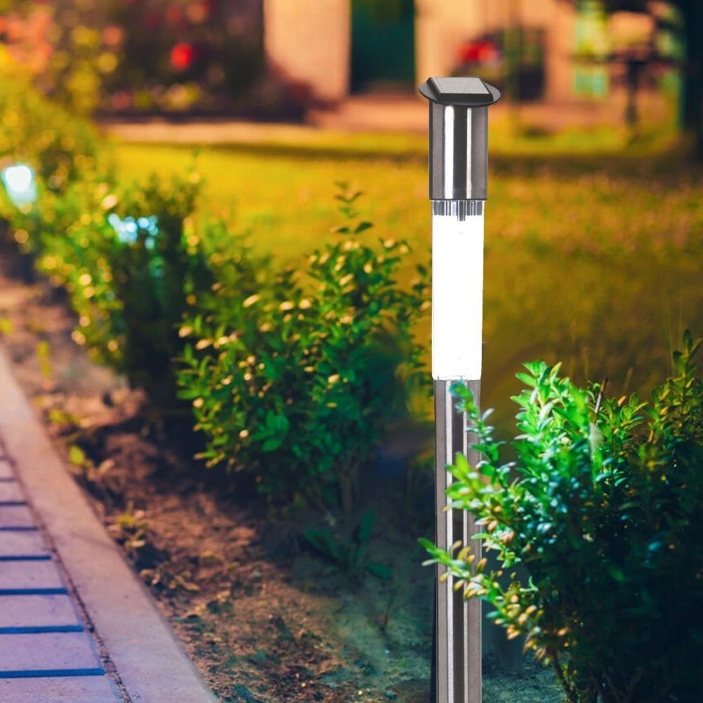 70 cm magas napelemes inox kerti lámpa LED világítással, Meleg fehér 