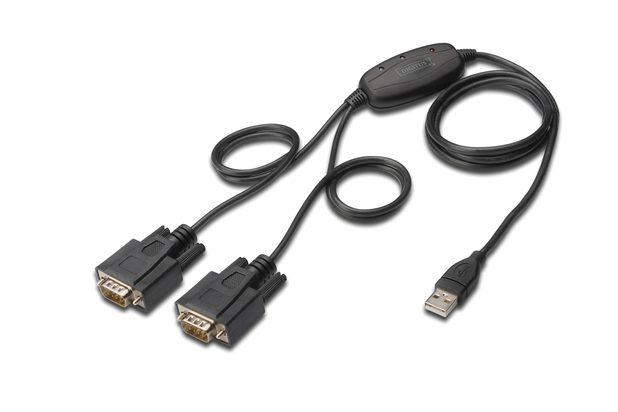 Digitus DA-70158, Fekete, 1,5 M, USB A típus, DB-9, Dugó, Dugó