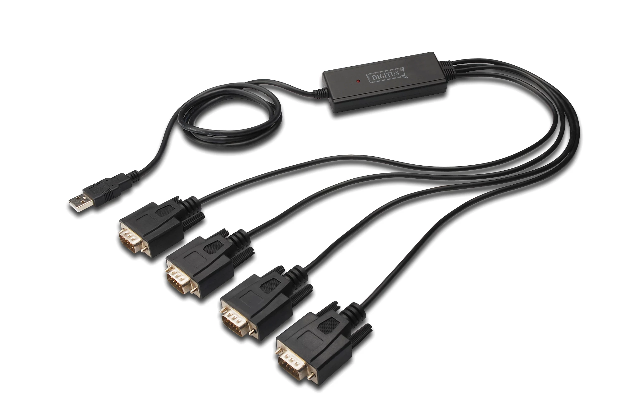 Digitus DA-70159, Fekete, 1,5 M, USB A típus, DB-9, Dugó, Dugó