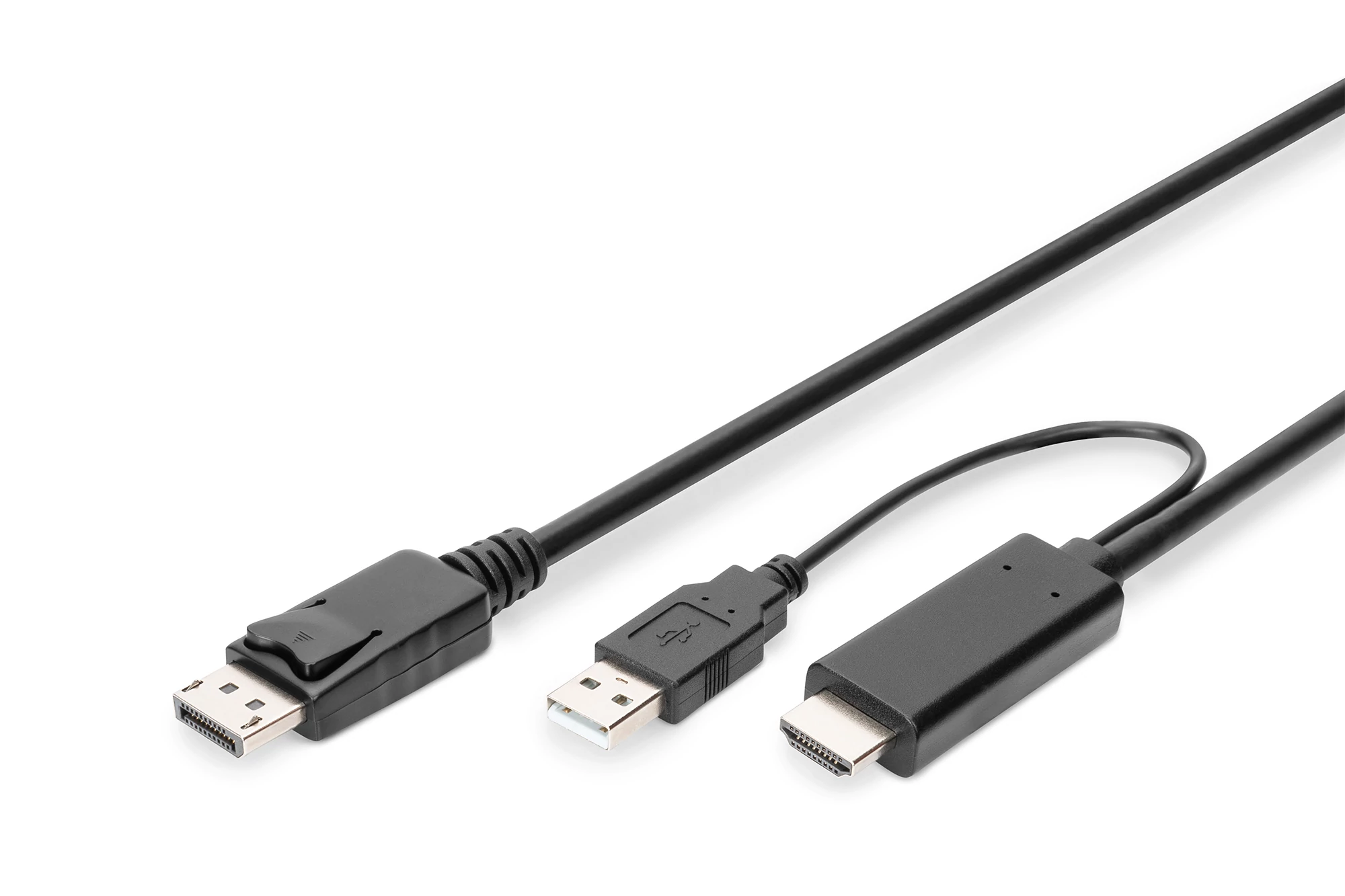 Digitus AK-330111-020-S, 2 M, HDMI A-típus (Standard), DisplayPort + USB Type-A, Dugó, Dugó, Egyenes