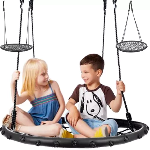 Gólyafészek kerti hinta, 100 cm átmérő, 150 kg teherbírás, fonott PE kötelek, fekete