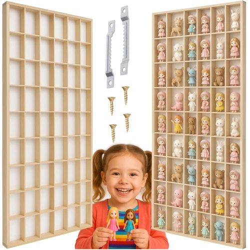 KRUZZEL Fából készült babapolc, 54 rekesz, 10 cm-es figurákhoz