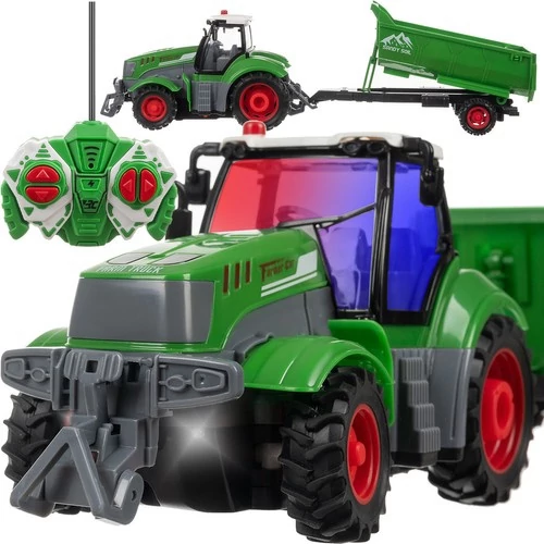 Távirányítós Játéktraktor Billenő Pótkocsival, 39 cm, Akkumulátoros, Zöld